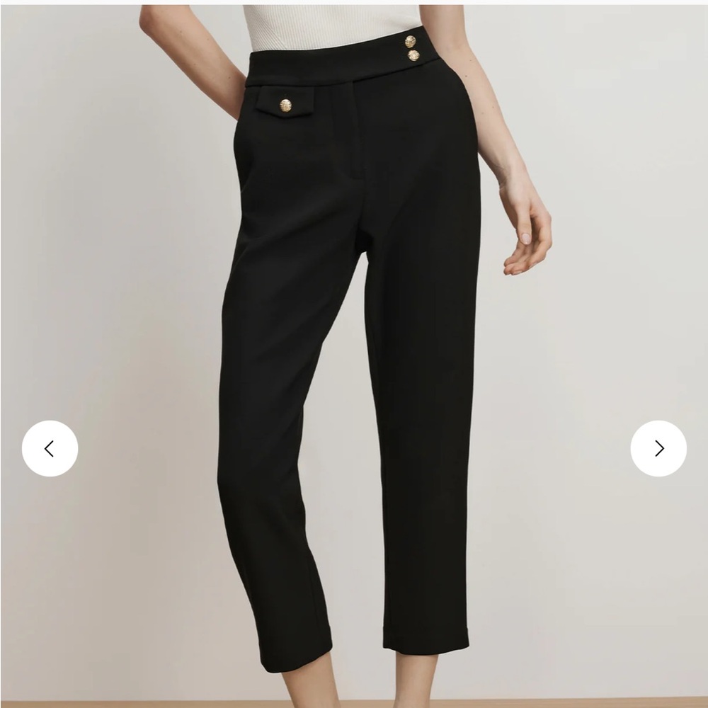 Veronica Beard Renzo Crest Button Pant Black Cropped Slim Leg Pant Sz 6